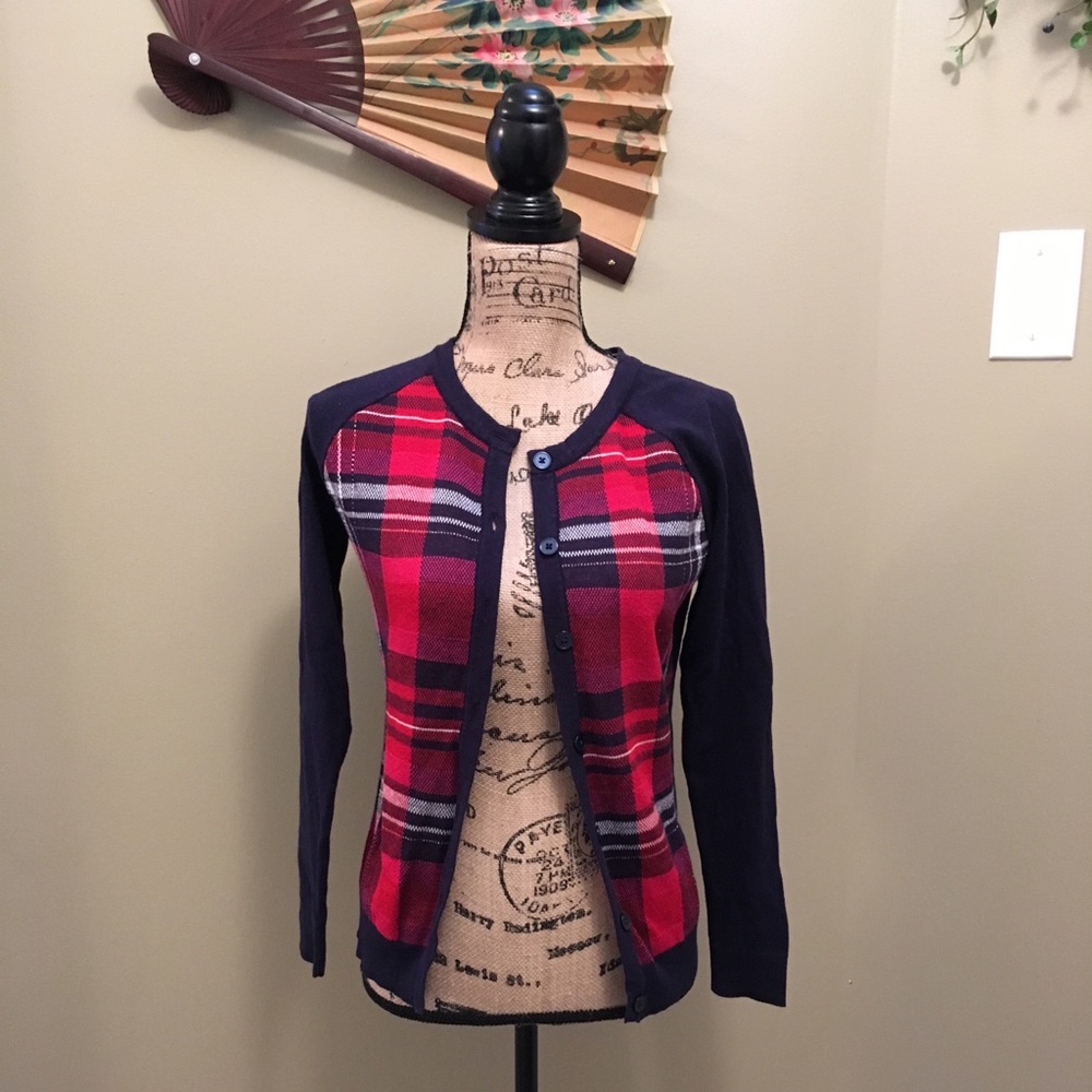 Merona Sz M Red and Blue Cardigan